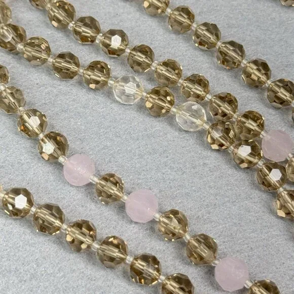 Banana Republic Necklace Smoky Clear Pink Faceted Sparkling Beads Layer Long 36" - Picture 3 of 8